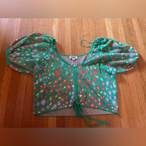 525 America Floral Puff Sleeve Sweater Top, Size L, NWT